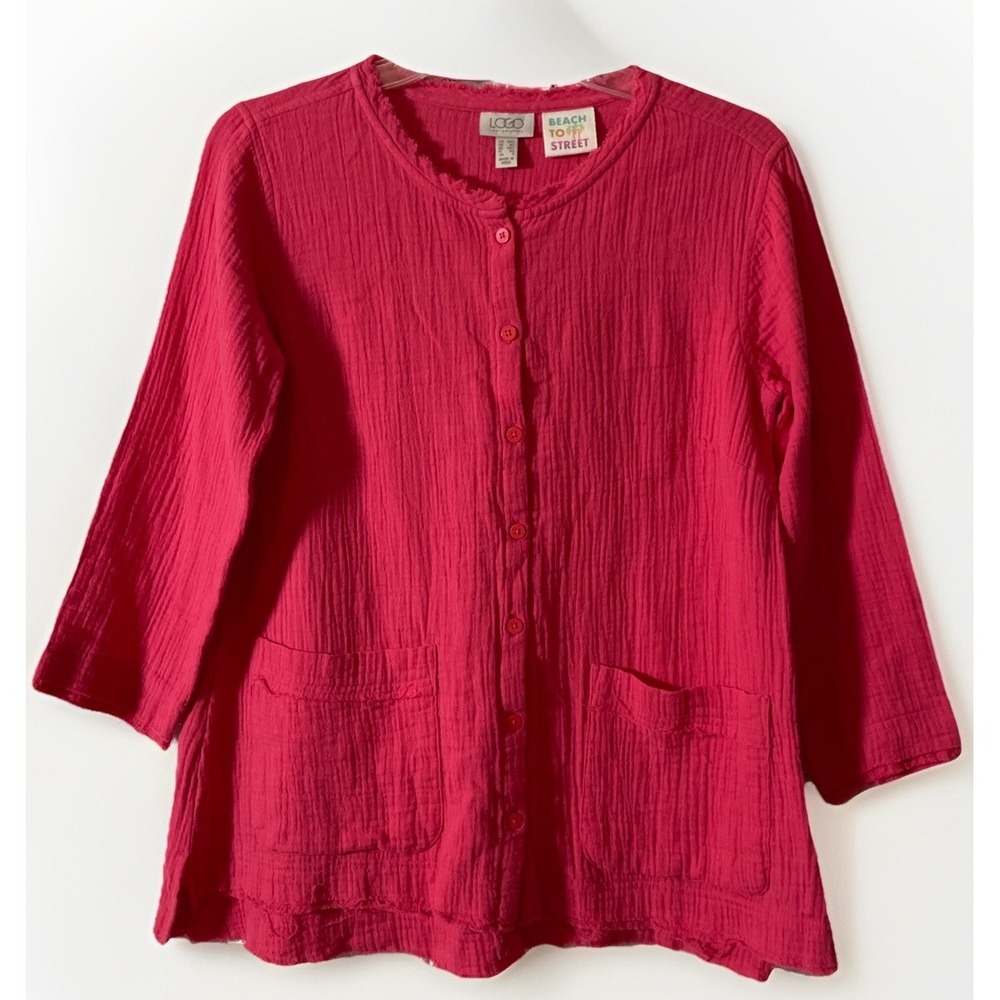 Logo Lori Goldstein Beach To Street  Gauze Cotton Button Front Casual Shirt XXS